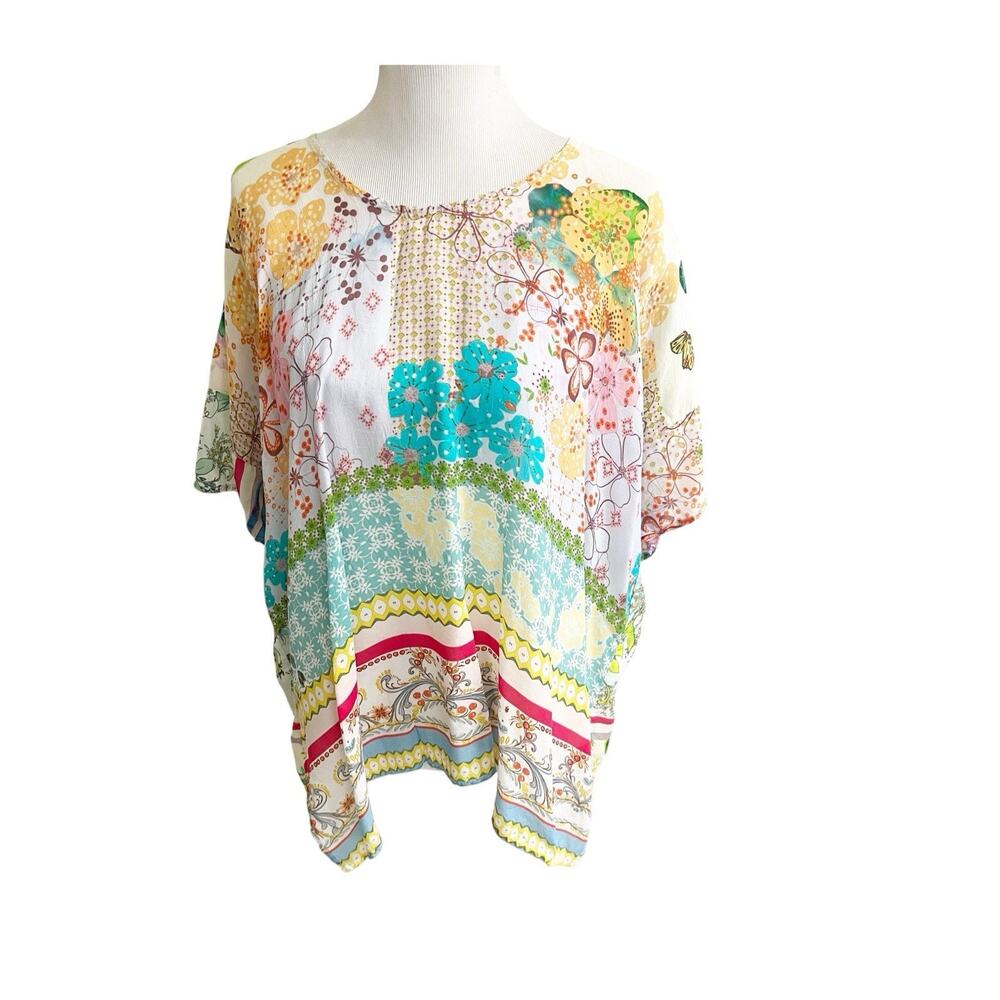 Johnny Was Faith Boxy Top Women's Small Bohemian Floral Boho Hippie Travel